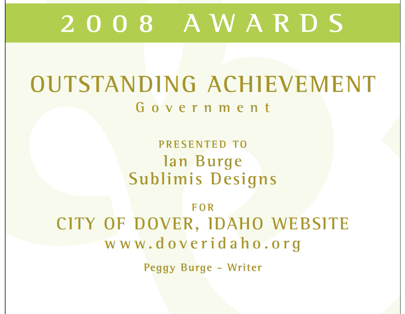 Interactive Media Awards - Dover Idaho Website Interactive Media Awards - Dover Idaho Website